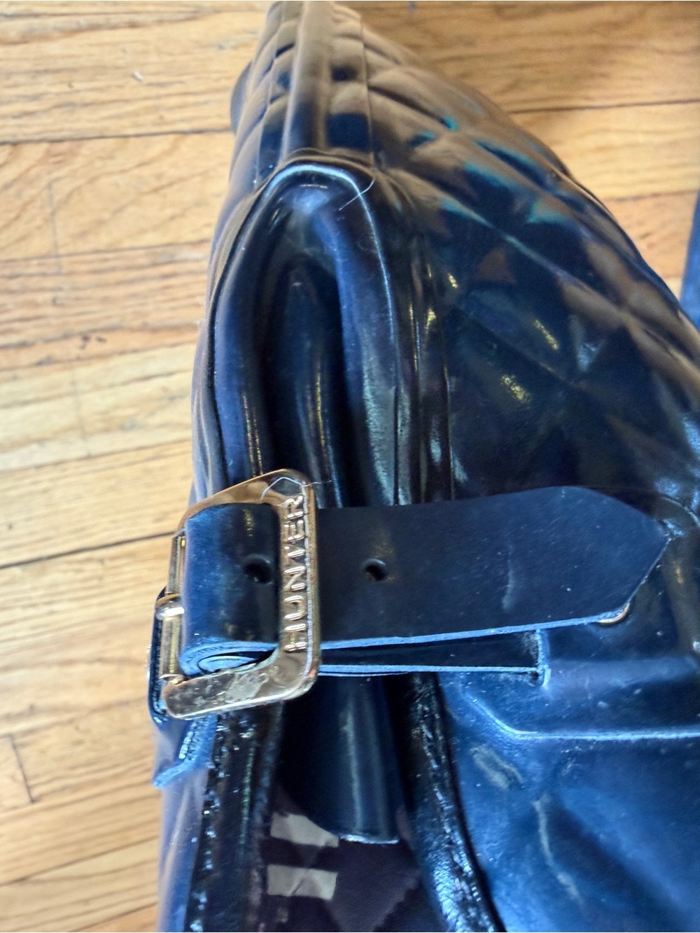 Hunter Navy Quilted Rain Boot Detail with White Stripes Size 8 - Picture 6 of 9